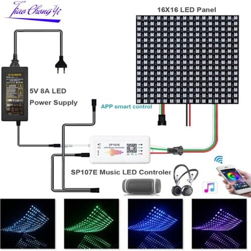 WS2812B Addressable RGB LED Panel 8x8 32X8 16x16 Pixels With SP107E Music Controller Bluetooth compatible For Home Decoration