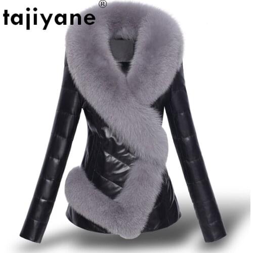 Jacket Leather Real Women 90% White Duck Down Coat Womens Natural Fox Fur Collar Parkas High Quality Ropa Mujer TN1102