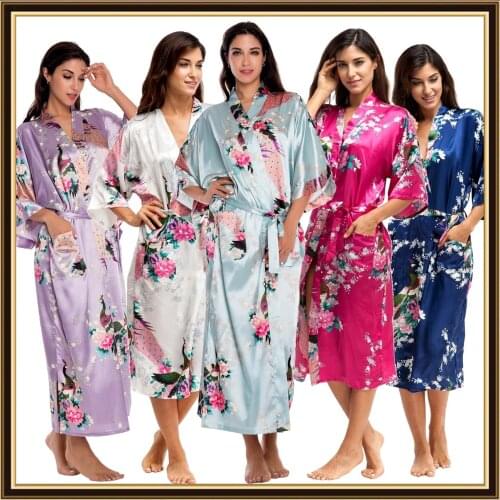 Floral Robe Peignoir Femme Womens Print Half Sleeve Satin Polyester Sleep Lounge Robes Bathrobes For Women Womens Robes