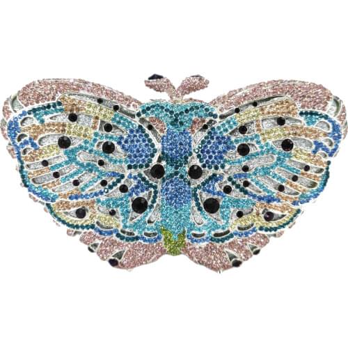 Boutique De FGG Mini Size Women Butterfly Clutch Crystal Evening Purse Wedding Bag Cocktail Rhinestone Handbags
