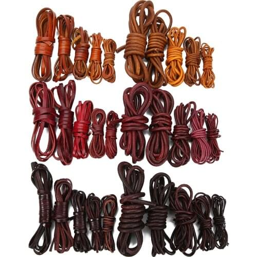 2meters Round Flat Real Genuine Leather Cord 2mm 3mm 4mm 5mm 6mm Black Brown Leather Rope String For Diy Bracelet Jewelry Making