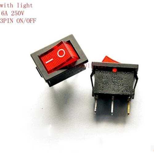 3 pin ON-OFF 6A 250V with light red rocker switch Power