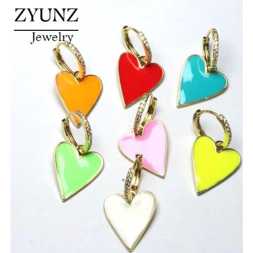 4 Pairs, Colorful Enamel Heart Piercing Pendiente Pendant Dangle Charm Drop Earring 2020 Crystal Jewelry