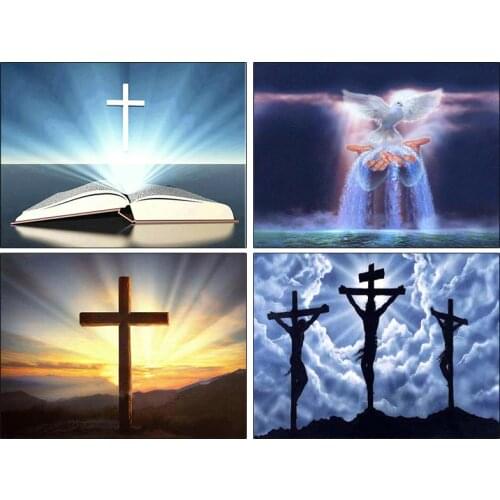 5D Diy Diamond Painting Religious Cross Landscape Diamond Embroidery Jesus Christian Religiou Icons Diamond Mosaic Cross Stitch