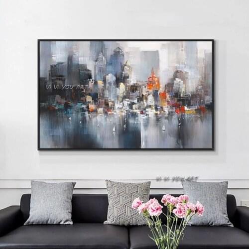 Abstract Big City Buildings 100 Hand Painted Oil Painting On Canvas Handmade Wall Art For Office Living Room