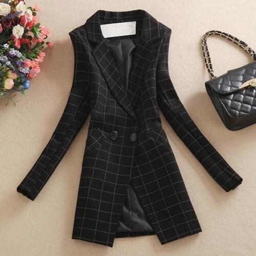 Blazer Women Spring Suit 2021 New Suits Women Autumn Blazers Short Slim All-match Lattice Coat Female Jacket Black