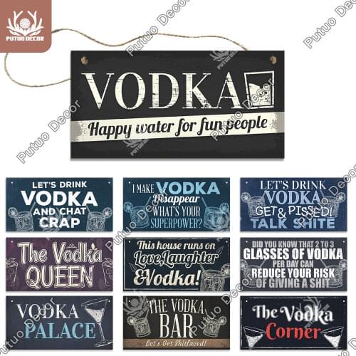 Putuo Decor Vodka Signs Wooden Plaque Bar Beer Wine Wood Signs for Door Hanging Home Decor Bar Pub Wall Decoration