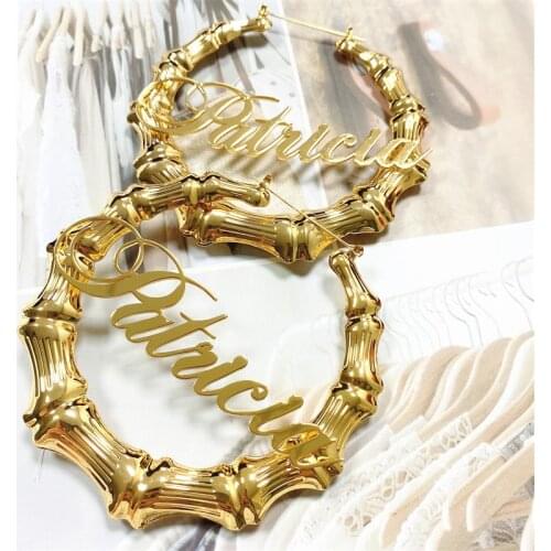 Duoying Fashion Name Earring Bamboo Hoop hip Hop Custom Earring Stainless Steel Personalise Earring For Women Christmas Gift