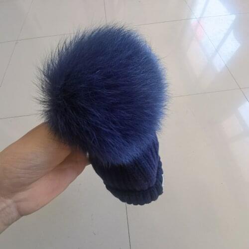 Classic Warm Casual Beanie Made Of Cotton And Wool Winter Unisex Knitted Hat 100% Natural Fox Hairball Womens Cap Beanies