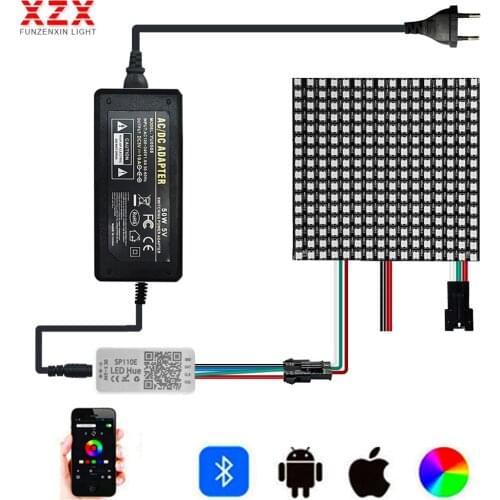 WS2812B Module Matrix Screen LED Pixel Flexible Addressable Panel Digital And SP110E Bluetooth Controller 5V 10A Power Supply