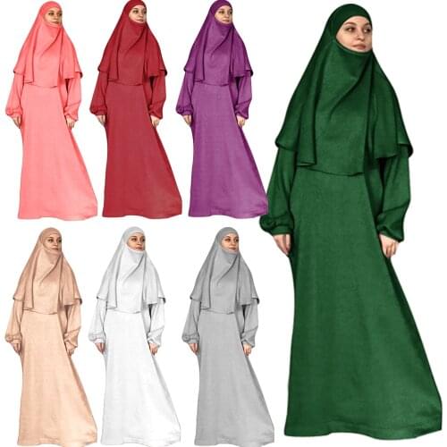 Muslim Prayer Garment Abaya Islamic Ramadan Arab For Women 2PCS Hijab Dress Kaftan Full Cover Niquabs Ninja Burka Burqa