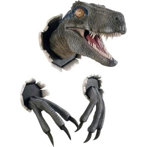Wall Mounted Dinosaur Sculpture Wall Art Life-Like Wall Bursting Dinosaur Bust Hanging Prop Replica Resin