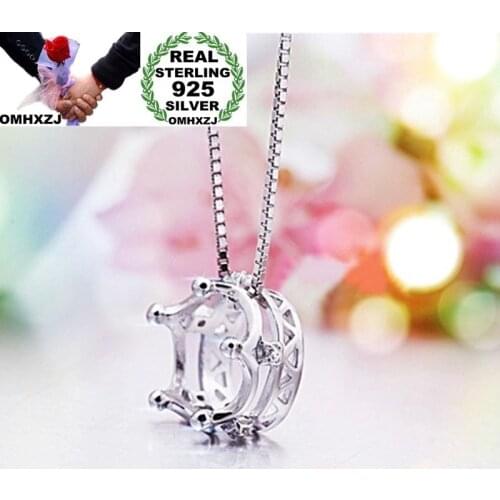 OMHXZJ Wholesale European Fashion Woman Girl Party Wedding Gift White Crown S925 Sterling Silver Necklace Pendant Charm CA174