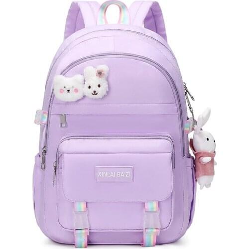 Fashion Womens Backpack Kawaii Rabbit Pendant School Bag For Girls Large Capacity Nylon Waterproof Student Travel Backpacks