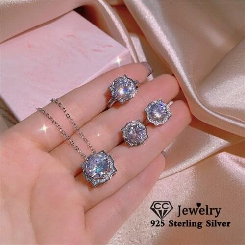 CC Stud Earrings Ring Set For Women Fine Jewelry Party Wedding Accessories S925 Silver 18K White Gold Plated CCE750
