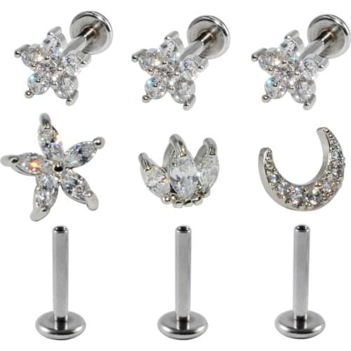 1pcs Titanium & Steel CZ Gem Ear Tragus Cartilage Helix Earrings Labret Lip Bar Stud Ear Stud Body Piercing Jewelry For Gift