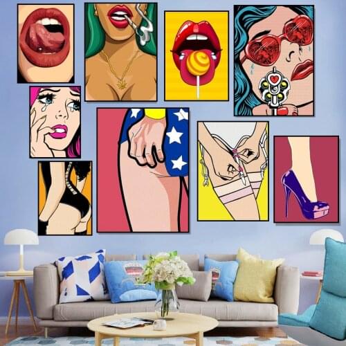 Modern Fashion Sexyy Woman Red Lip Shoes Posters Nordic Wall Art Canvas Painting Prints Wall Pictures for Living Room Home Decor