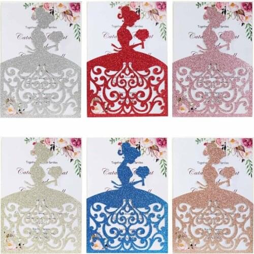 20pcs/set Wedding Invitations Cards Glitter Girl Greeting Card Invite Envelopes Bridal Engagement Party Supplies