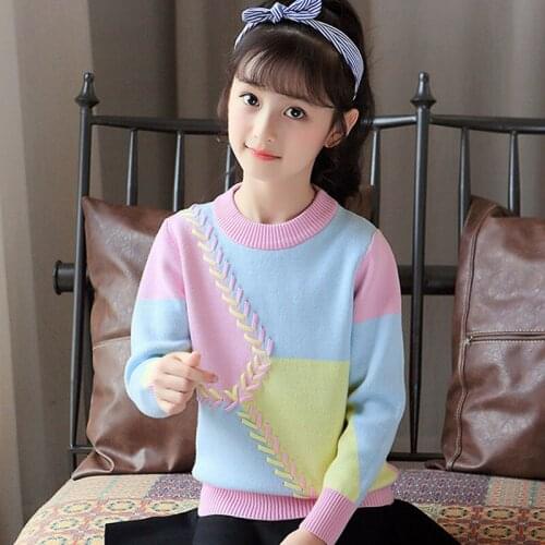 Girls sweater pullover 2019 childrens autumn and winter fleece-lined knitted base shirt babys Korean style girls coat