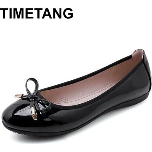 TIMETANG12 Colors Foldable Shoes Ladies Japanned Leather Pocket Flats Bowtie Moccasin Round Toe Chassure Femme Roll-Up Cake Shoe