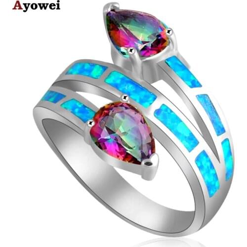 Wonderful Gift Mystic Zircon Brand Design Blue fire Opal Silver Stamped Rings fashion jewelry USA size #6#7#8#9#10 OR745A