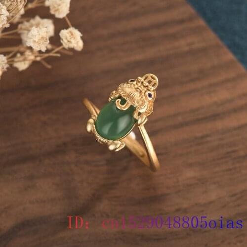 Green Jade Dragon turtle Ring Charm Gifts Women 925 Silver Fashion Natural Jewelry Gemstone Men Zircon Amulet Chalcedony