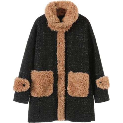 2021 Winter Thicken Warm Teddy Tweed Jacket Coat Women Fashion Lamb Faux fur Overcoat Fluffy Cozy Loose Outerwear Female