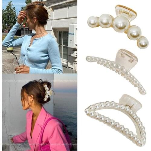 Hot Sale Elegant Pearl Hair Claws Woman Claw Clip Hairpins Hair Accessories Girls Hair Crab Headwear Hairgrip Fashion Barrettes