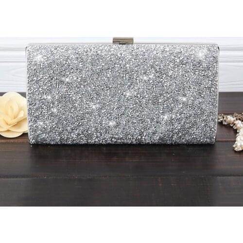 Women Evening Clutch Bag Diamond Sequin Wedding Clutch Purse and Handbag Party Banquet Black Gold Silver Two Chain Shoulder Bag