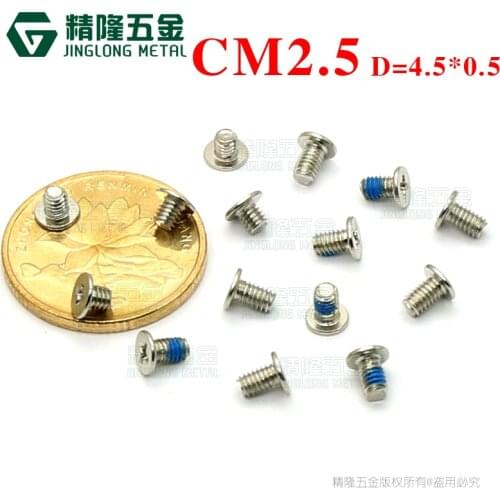 100pcs Phillips/cross recessed Flat Thin Head Laptop Drive Screw CM2.5*2.5 Computer Repair Screw with nylok adds hardly