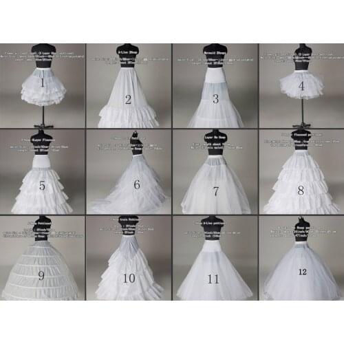 12 Styles Wedding Bridal Slips A-line Train Petticoat Hoop Short Skirt Crinoline