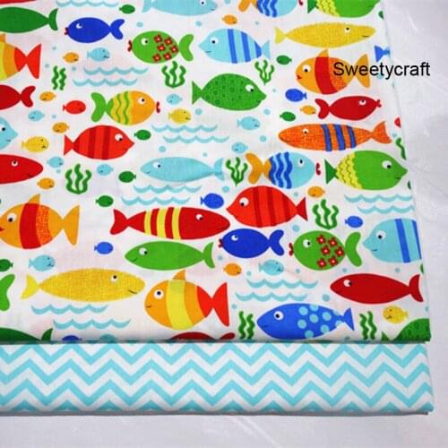 160*100cm Cotton fabric Cartoon Fish Printed Twill Quilting Patchwork Tecido Fat Quarters Cloth For DIY Sewing Dress Bed Doll