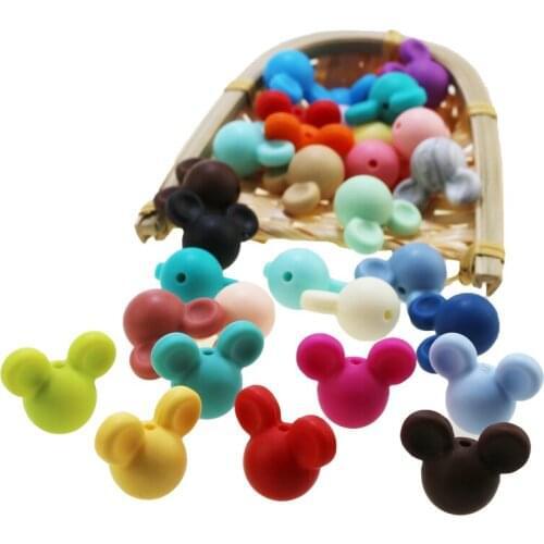 50pc Silicone Beads mickey Baby Teether Eco-friendly BPA Free Baby Teething Pacifier Chain Bead DIY sets silicone cartoon beads