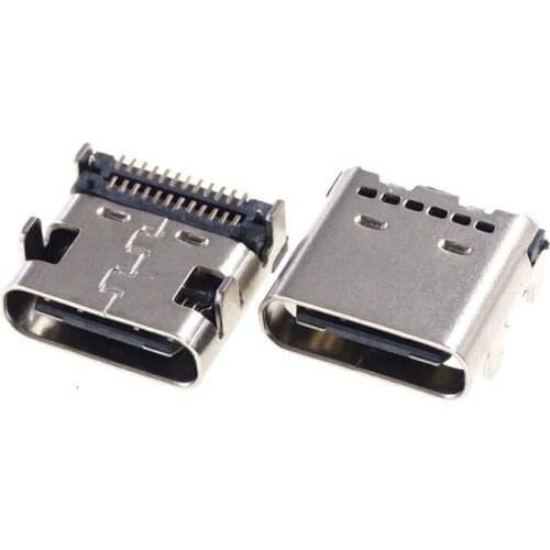 50 pcs USB 3.1 Type C Connector 24 Pin Female Socket receptacle Surface Mount Right Angle PCB Board Guide Shield USB-C