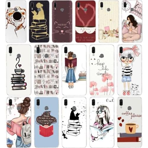 88AA Book Girl Heart Coffee Soft TPU Case Cover For Huawei Honor 8 8S 8X 8 Lite 9 9 Lite