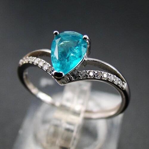 925 Sterling Silver Tourmaline Stone Jewelry 5x7mm Blue Paraiba Silver Ring For Women Gift