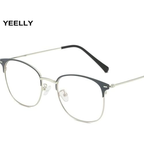Anti Blue Light Glasses Frame Blu-ray Eyeglass Gaming and Computer Goggle Flat Mirror 5551 Square Metal Retro Women and Male
