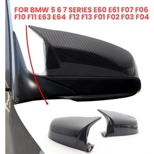 Car side Bright black Horn Carbon Fiber Pattern Rearview Mirror Cover Caps For BMW 5 6 7 series E60 E61 F07 F06 F10 F11 E63