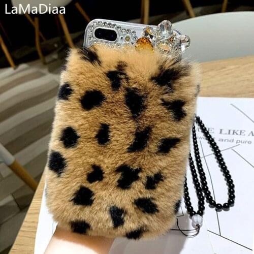 Rabbit Fluffy Fur Case For Huawei P8 P9 P10 P20 P30 P40 Pro Lite Mate 10 20 30 Pro Lite Bling Rhinestone Warm Fluffy Plush Cover