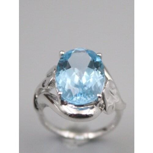 Pure 925 Sterling Silver Ring Width 18mm Blue Topaz Bead Ring For Woman US size 6-10