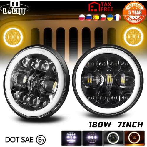CO LIGHT 7 Inch LED Headlight 180W Hi-Lo With Halo Angel Eyes DRL Fog Lamp 3500K 6000K For Lada 4x4 urban Niva Offroad 12V 24V