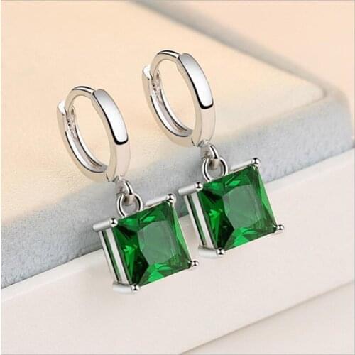 Everoyal New Arrival Lady 925 Sterling Silver Earrings For Women Jewelry Charm Crystal Green Square Drop Earrings Female Bijou