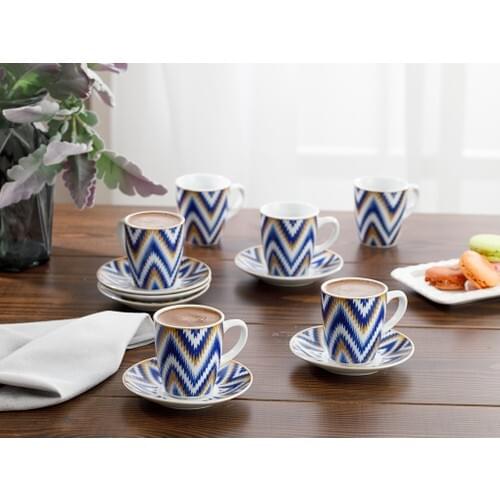Eva Porcelain 12 Piece Coffee Cup Set 100 ml Blue High Quality, Made in Turkey, Kitchen, Fast Shipping