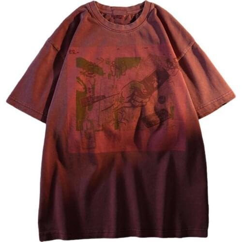 ZuoLunOuBa Summer Street Fashion O-Neck Women T Shirt Print Harajuku Manga Shopping Hip Hop Retro Red Wine Tees Tops Female