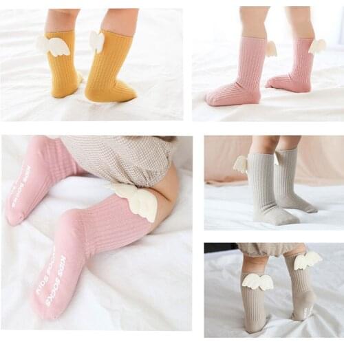 Infant Girls Cotton Mid-Tube Socks Newborn Cartoon Wings Socks Toddler Princess Cute Candy Color Socks Autumn Children Clothing