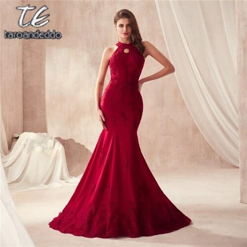 Halter Neckline Keyhole Burgundy Wine Red Mermaid Prom Dress 2021 Vestidos de Festa Party Gown Hot Sale Evening Dress