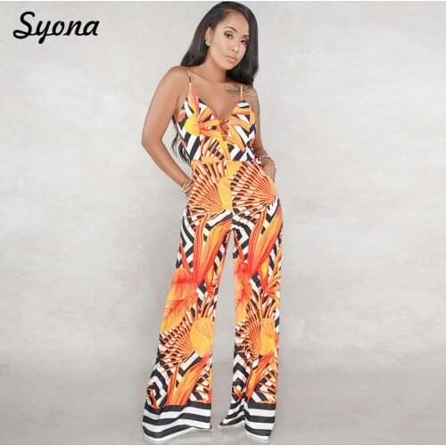 Runway JUMPSUIT Sleeveless Tropical Print ROMPER Wide Leg Long Pants Elegant Ladies Cami Strap Overalls Plus Size Oversize Big