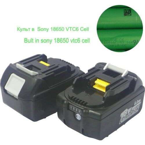 Dvisi 2pcs/lot 18V 6000mAH lithium battery for Makita BL1860 BL1840 BL1830 with lcd light Built in 10Pcs Sony 18650 VTC6