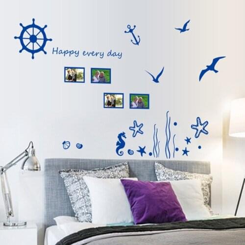 Marine life seaweed starfish wall sticker Vinyl DIY seagull photo frame wall decals for Living room bedroom home decor sticker