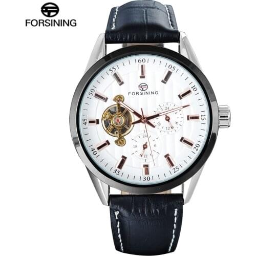 FORSINING Classic Mens Watches Luxury Fashion Design Top Brand Genuine Leather Automatic Mechanical Mutli-color Men Watch